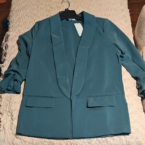Women's Teal Open-Front Blazer Jacket